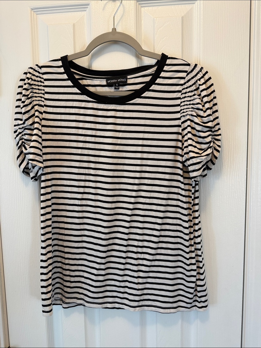 Modern Works Black & White Striped Puff Sleeve Tee